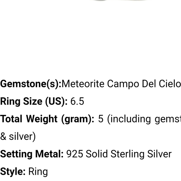 GENUINE METORITE ARGENTINA .925 STERLING SILVER RING 6.5 - Picture 3 of 3